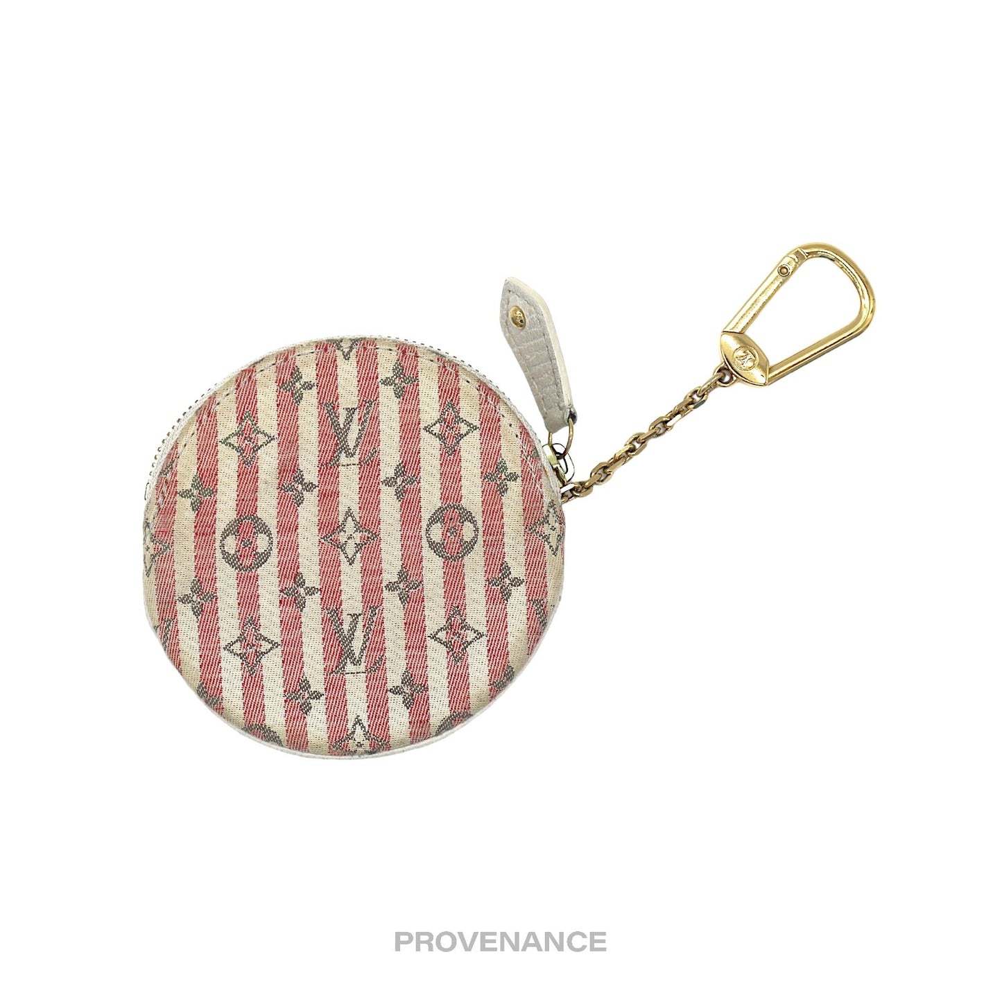 🔴 Louis Vuitton Round Key Pouch Cles - Monogram Rayée Red