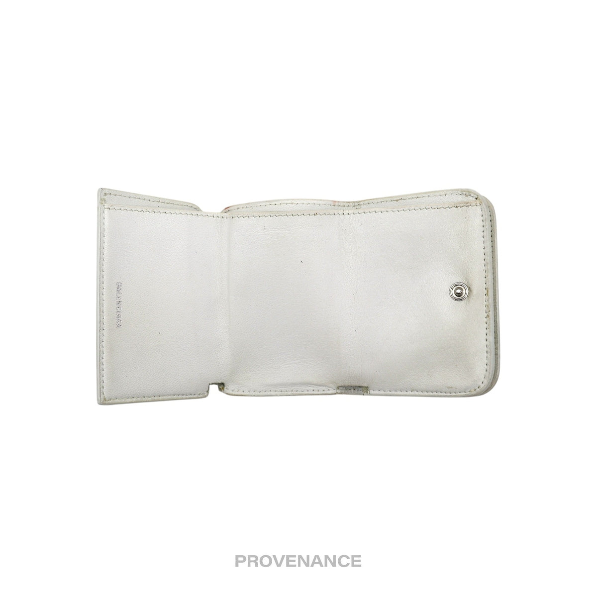 🔴 Balenciaga Logo Trifold Wallet - White Leather Pink
