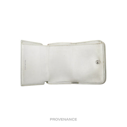 🔴 Balenciaga Logo Trifold Wallet - White Leather Pink