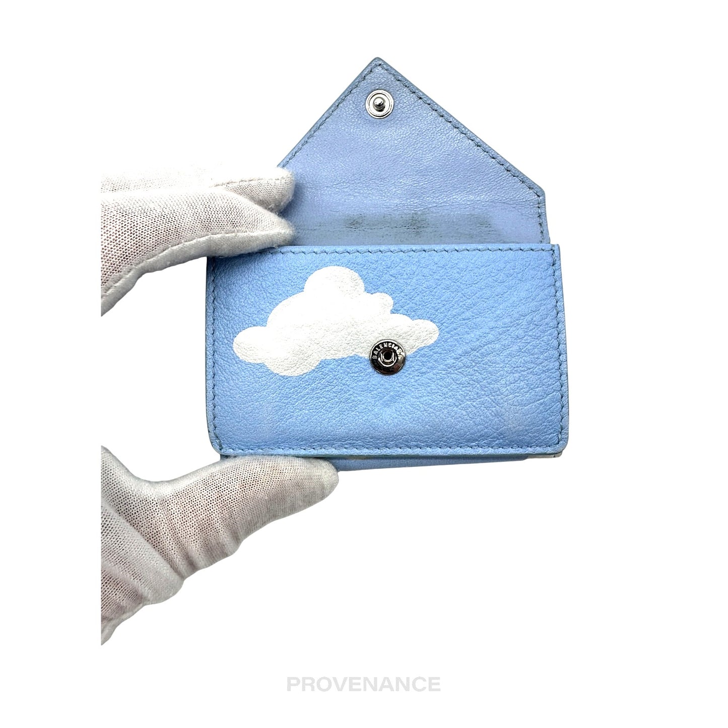 🔴 Balenciaga Papier Mini Card Wallet - Clouds Blue Leather