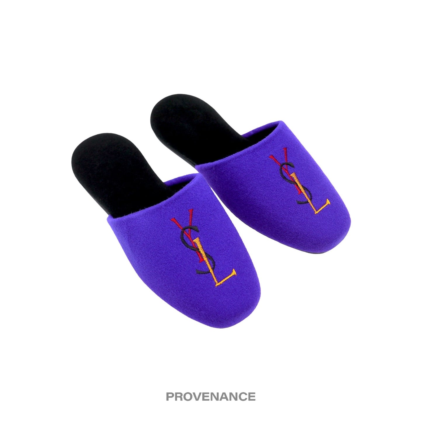 🔴 Yves Saint Laurent YSL Velour Logo Slipper - Purple