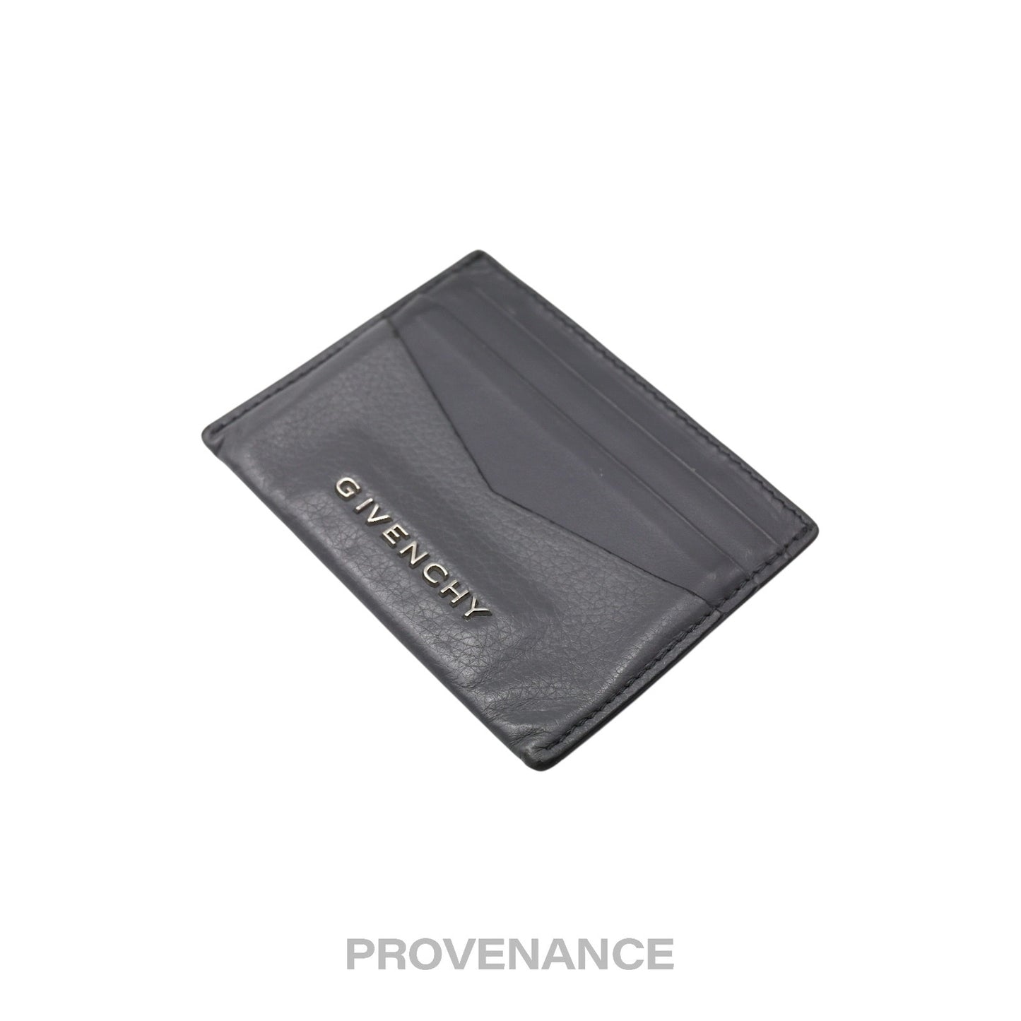 🔴 Givenchy Logo Card Holder Wallet - Grey Leather