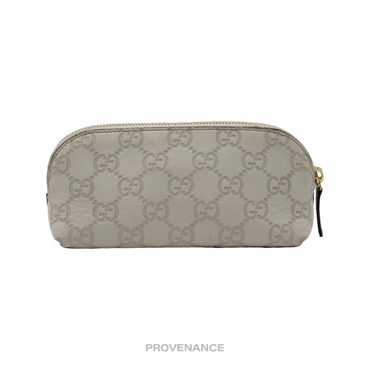 🔴 Gucci Zip Cosmetic Pouch - Ivory GG Guccissima Leather