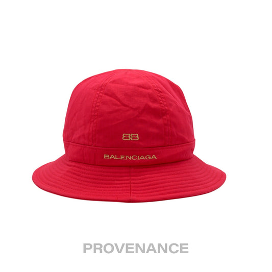 🔴 Balenciaga BB Logo Embroidered Bucket Hat - Red M