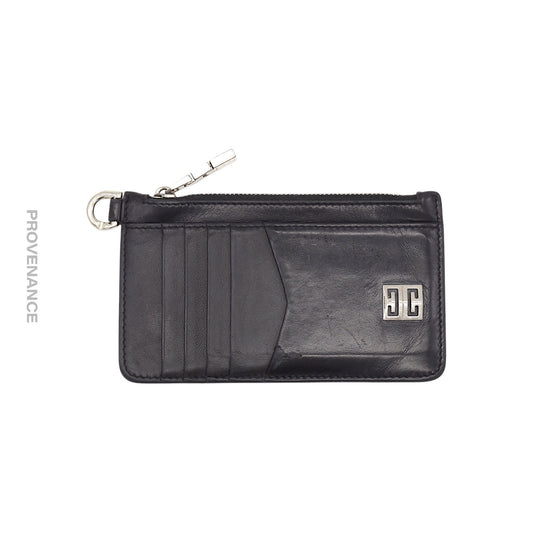 🔴 Givenchy 4G Logo Zip Card Holder Wallet - Black Leather