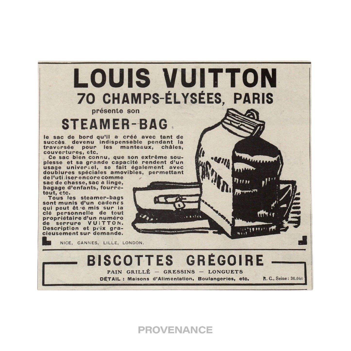 🔴 Louis Vuitton Antique Vintage Newsprint Ad - STEAMER-BAG