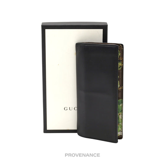 🔴 Gucci Long Wallet - Black Floral Leather