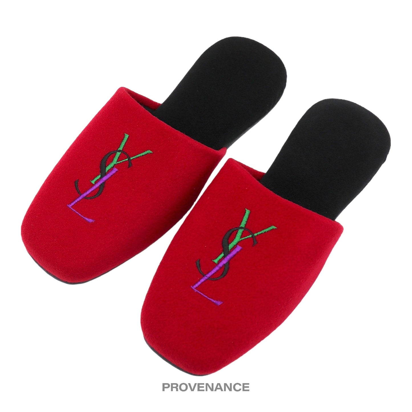 🔴 Yves Saint Laurent YSL Logo Slipper - Red Velour