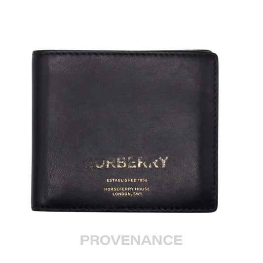 🔴 Burberry Address Logo Bifold Wallet - Black Leather