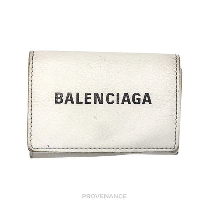 🔴 Balenciaga Logo Trifold Wallet - White Leather