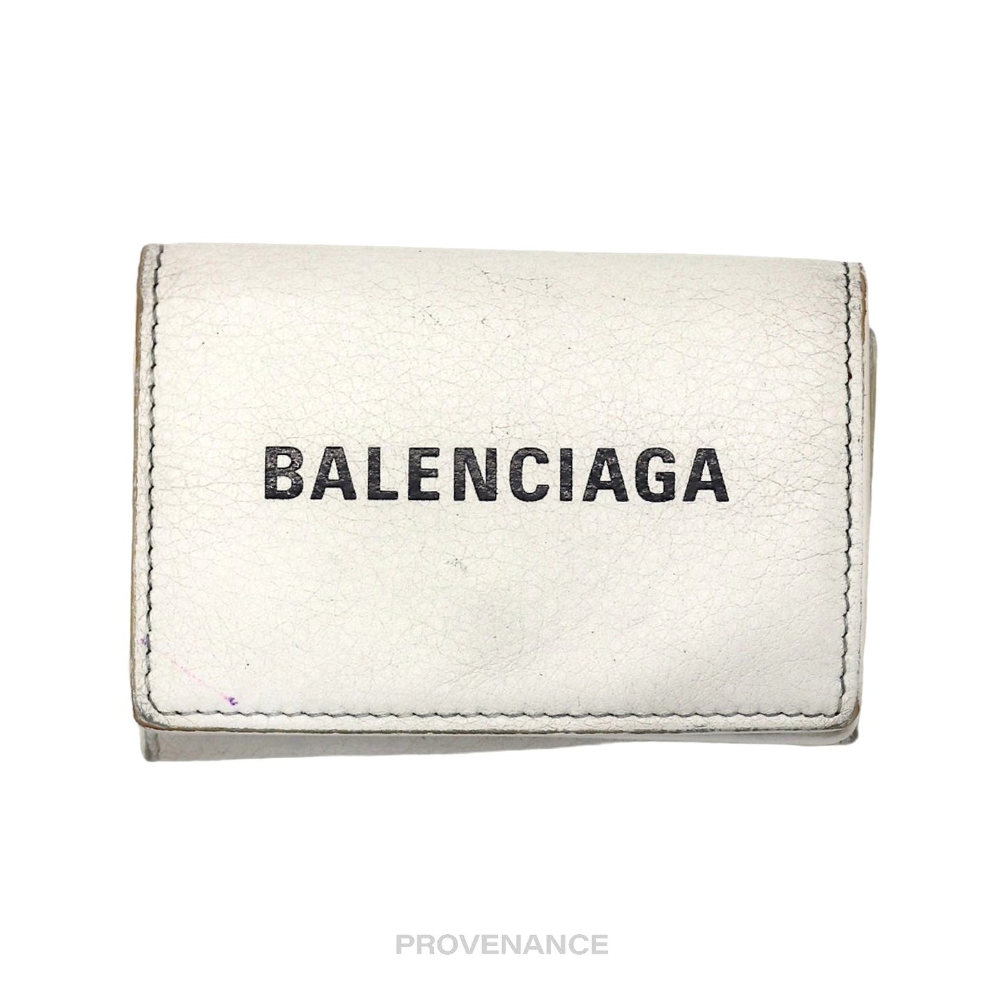 🔴 Balenciaga Logo Trifold Wallet - White Leather