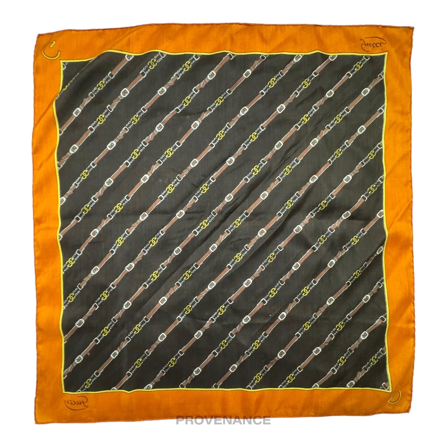 🔴 Gucci GG Logo Belt Silk Scarf 54 - Chocolate/Orange