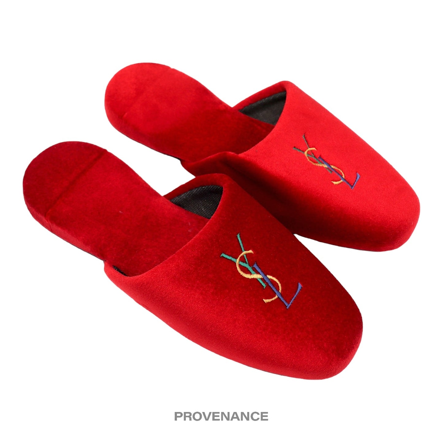 🔴 Yves Saint Laurent YSL Logo Slipper - Red Velour