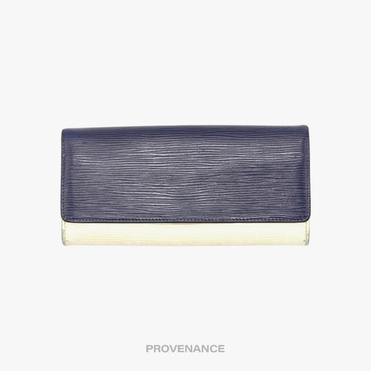 🔴 Louis Vuitton Long Wallet - White Blue Epi Patchwork