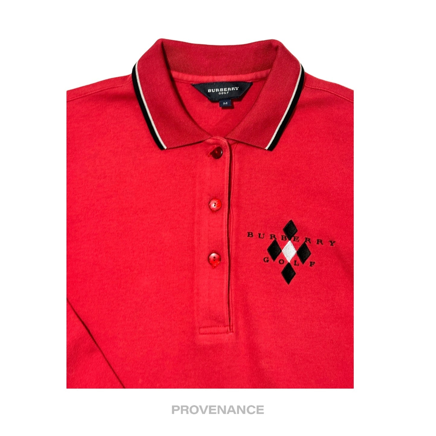 🔴 Burberry Golf Long Sleeve Polo Shirt - Red M