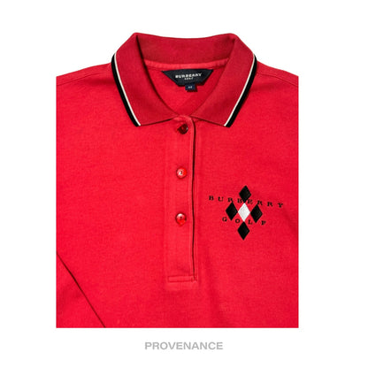 🔴 Burberry Golf Long Sleeve Polo Shirt - Red M