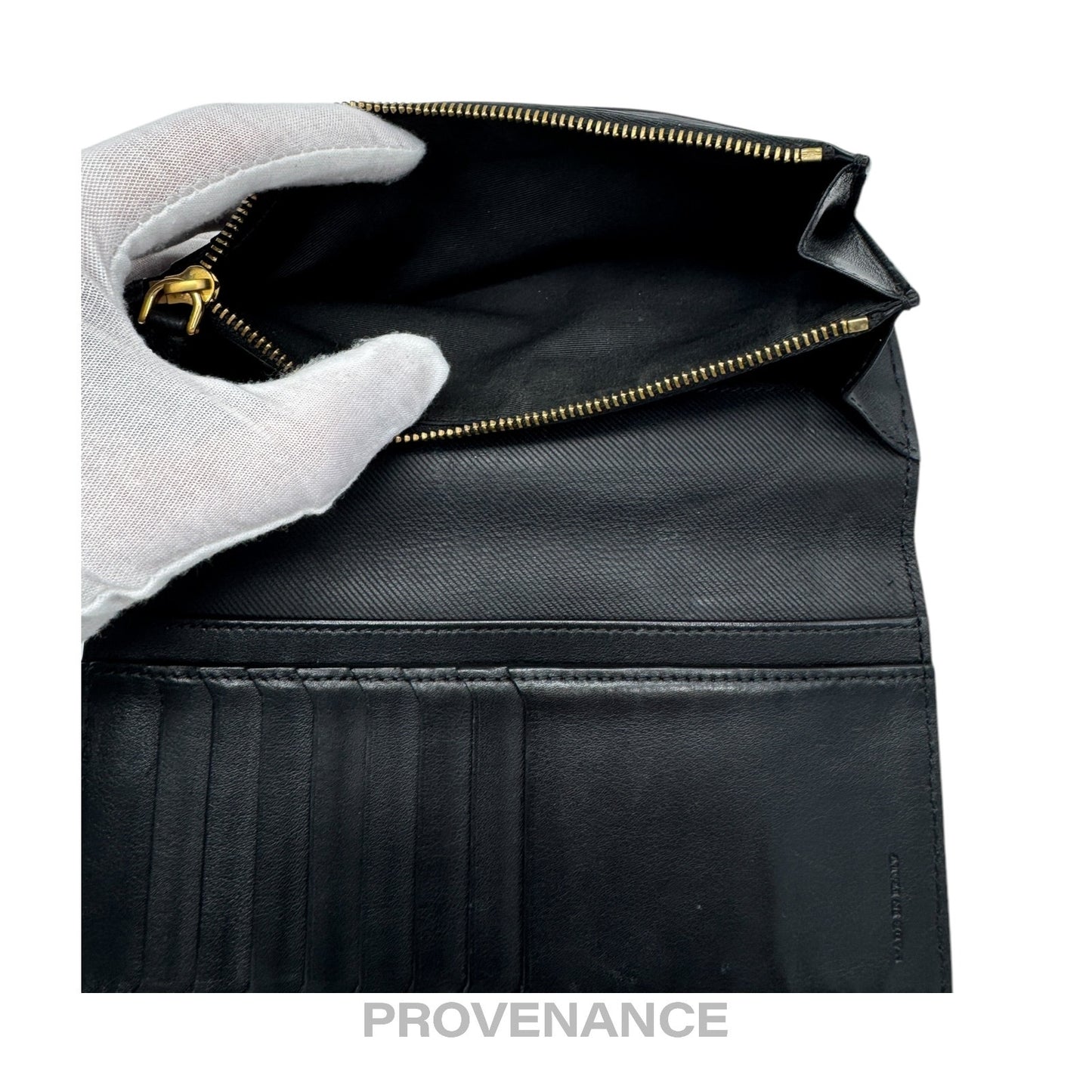 🔴 Burberry Logo Long Wallet - Black Leather