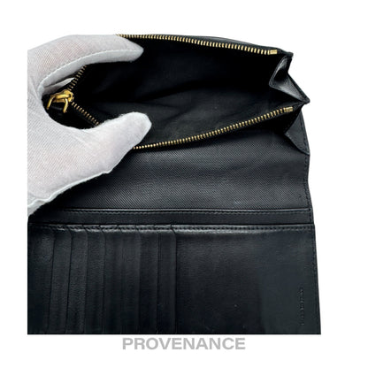 🔴 Burberry Logo Long Wallet - Black Leather