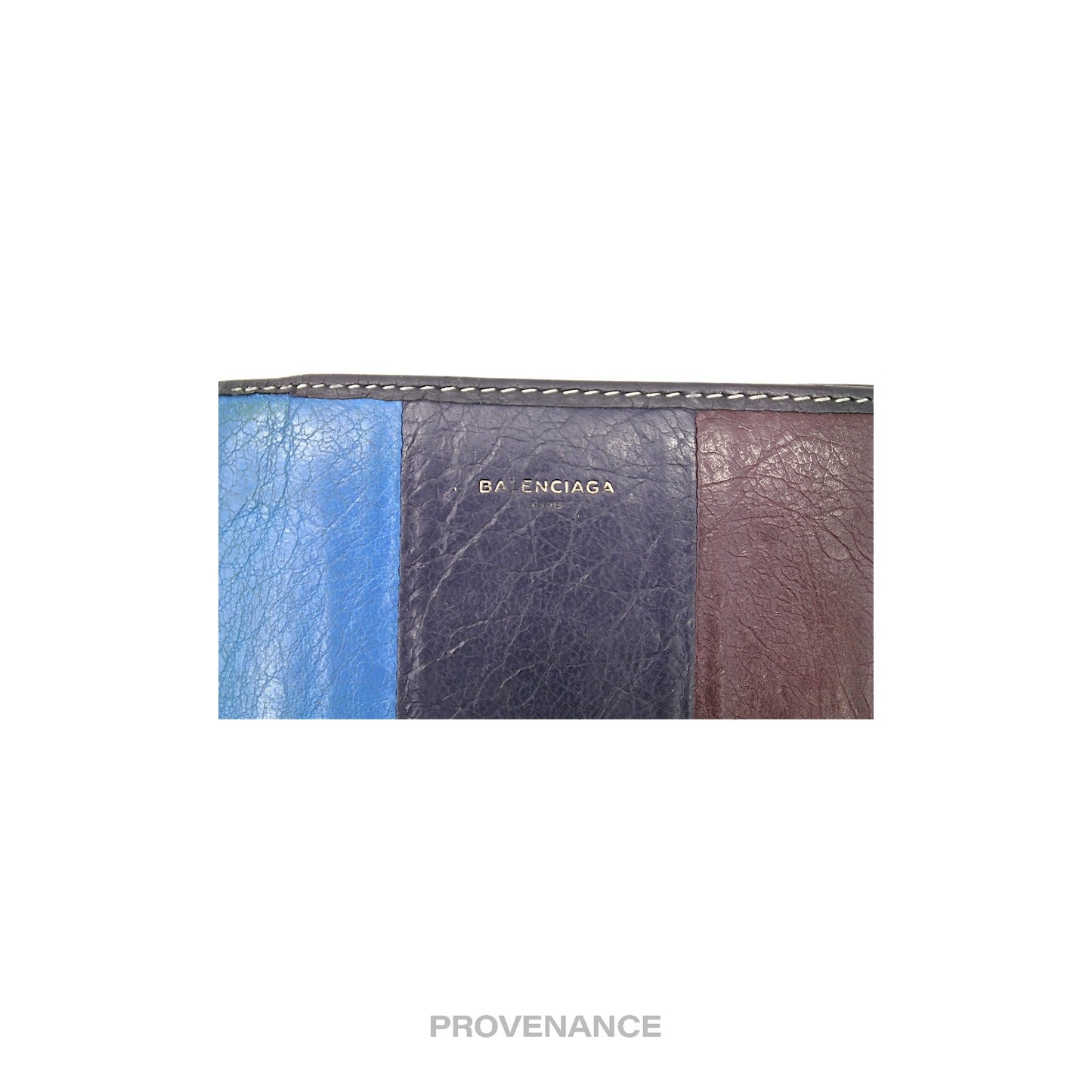 🔴 Balenciaga Bazaar Bifold Wallet - Blue/Black Patchwork