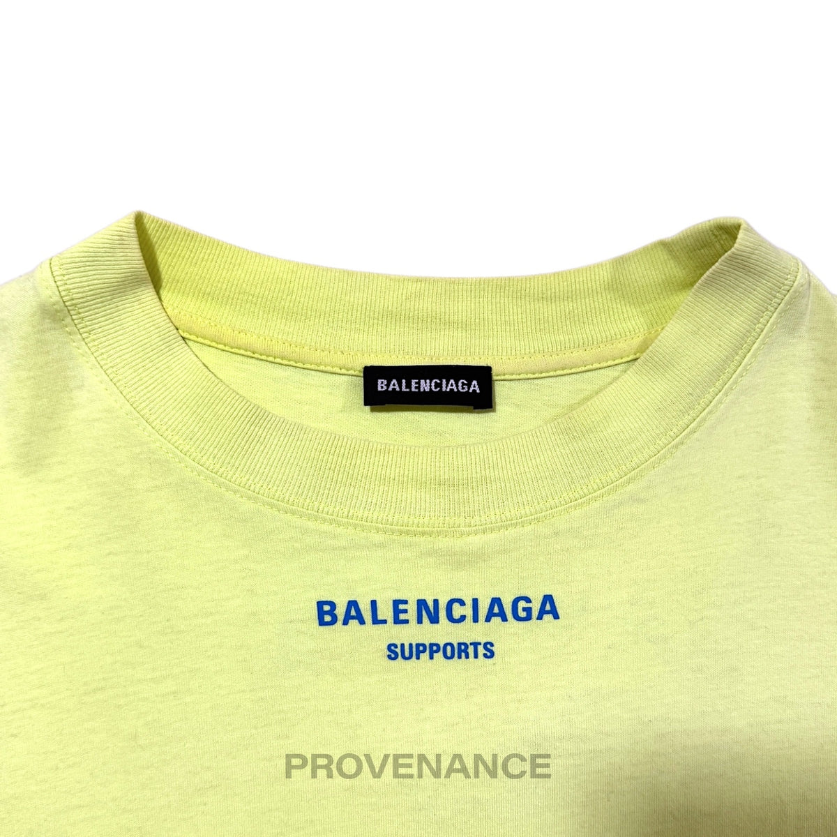 🔴 Balenciaga WFP Logo T-Shirt - Neon Yellow Blue XS