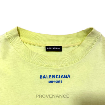 🔴 Balenciaga WFP Logo T-Shirt - Neon Yellow Blue XS