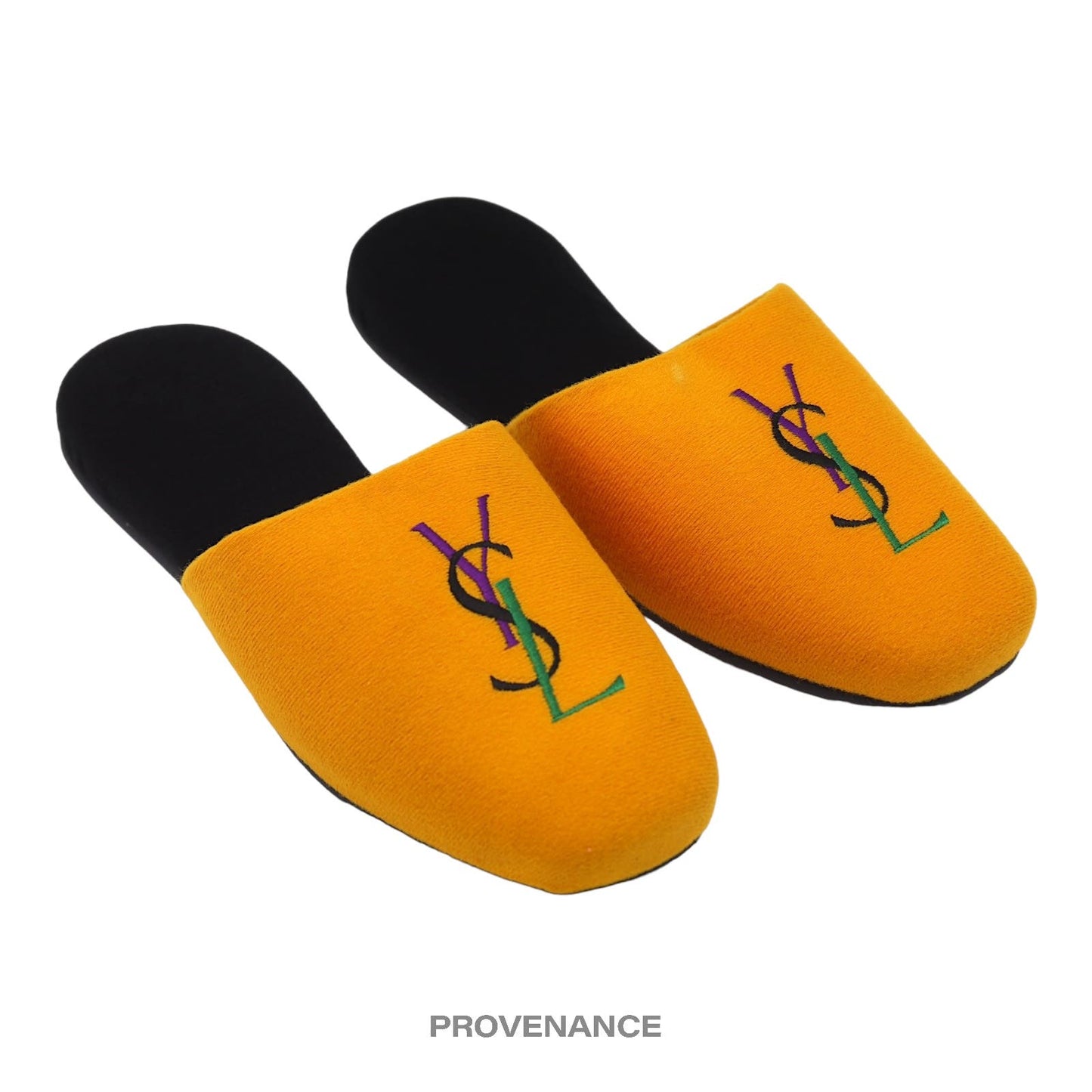🔴 Yves Saint Laurent YSL Logo Slipper - Yellow Velour