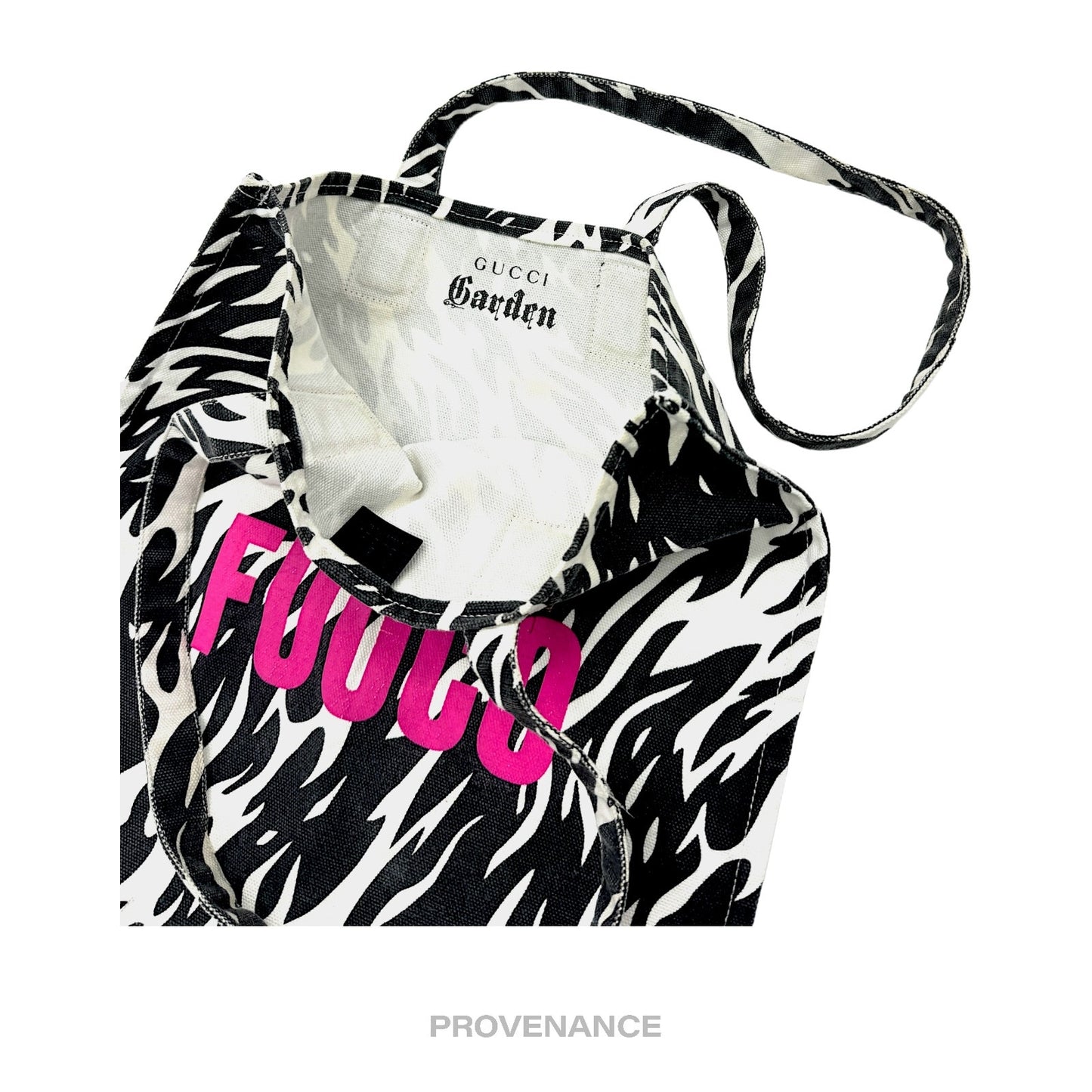 🔴 Gucci Garden FUOCO Zebra Cotton Tote Bag - Black/White