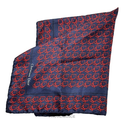 🔴 Christian Dior Trotter Monogram Silk Scarf - Navy Red