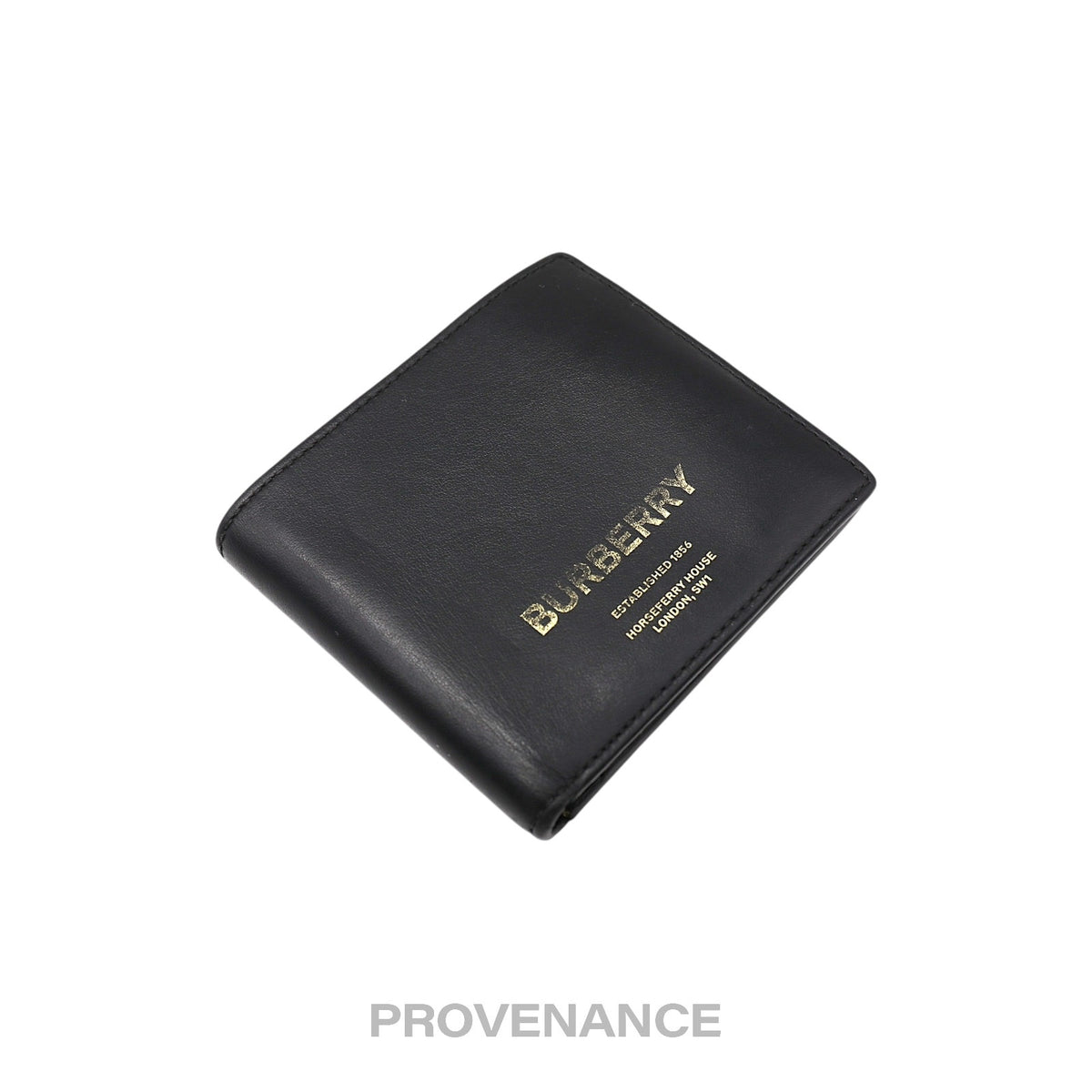 🔴 Burberry Address Logo Bifold Wallet - Black Leather