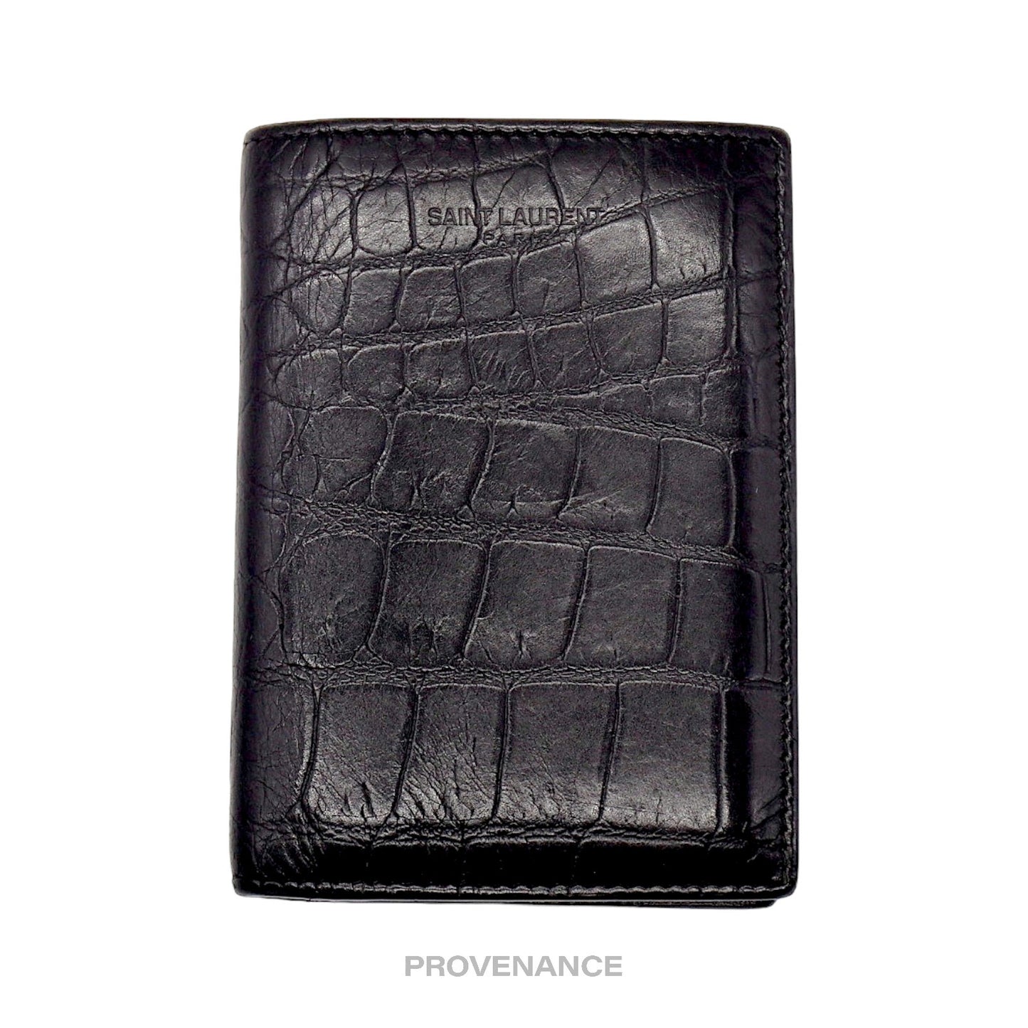 🔴 Saint Laurent Paris SLP Pocket Card Wallet - Black Croc