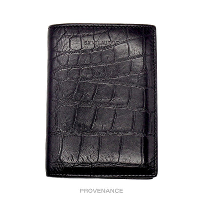 🔴 Saint Laurent Paris SLP Pocket Card Wallet - Black Croc