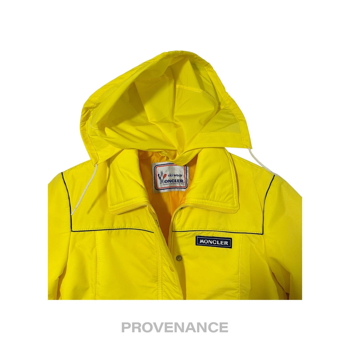 🔴 Moncler Logo Light Ski Jacket Coat - Yellow L Hood