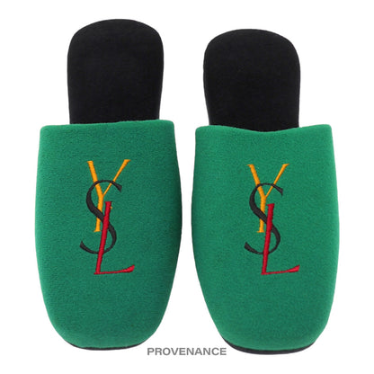 🔴 Yves Saint Laurent YSL Logo Slipper - Green Velour