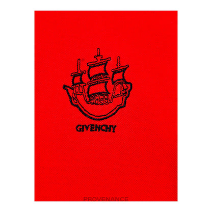 🔴 Givenchy Embroidered  Sailboat Logo Polo Shirt - Red M