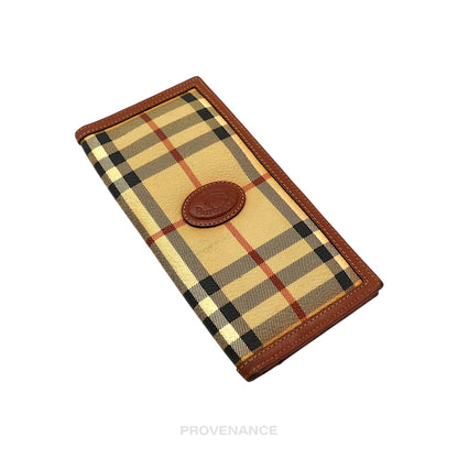 🔴 Burberry Long Wallet - "Burberrys" Haymarket Check Brown