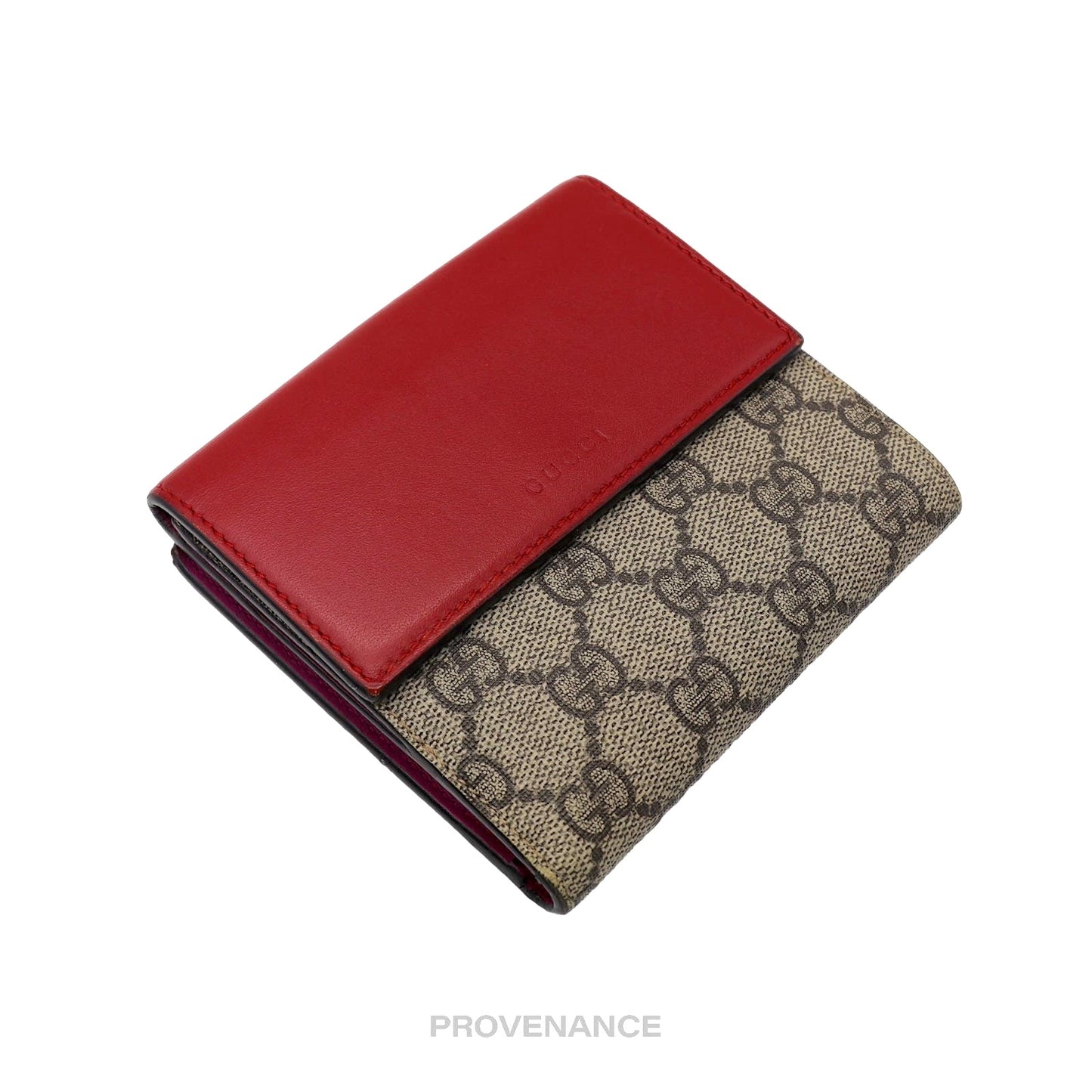 🔴 Gucci Trifold Snap Wallet - GG Supreme Red/Pink