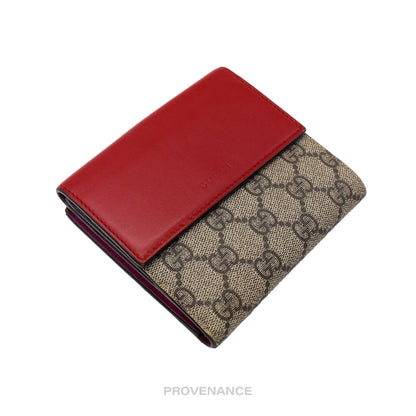 🔴 Gucci Trifold Snap Wallet - GG Supreme Red/Pink