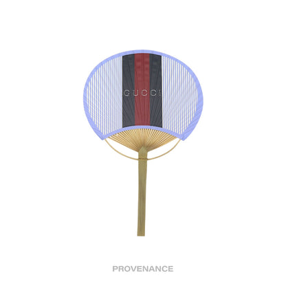 🔴 Gucci Web Logo Bamboo Hand Fan - Black/Red Striped