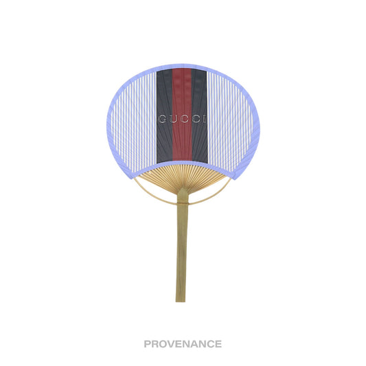 🔴 Gucci Web Logo Bamboo Hand Fan - Black/Red Striped