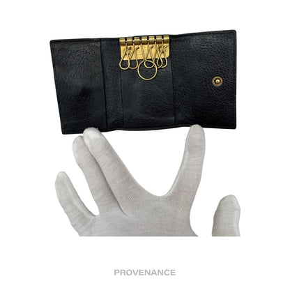 🔴 Gucci 6 Key Holder - Embroidered Bee Gold Black Leather