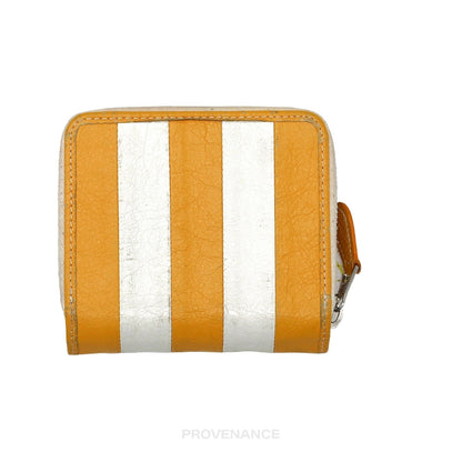 🔴 Balenciaga Logo Bazaar Zip Wallet - Yellow White Striped