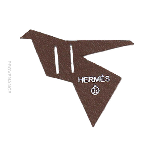 🔴 Hermes Petit "h" Bird Ribbon Charm - Brown Leather