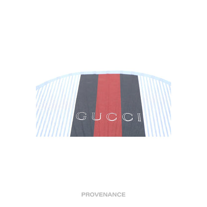 🔴 Gucci Web Logo Bamboo Hand Fan - Black/Red Striped