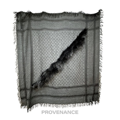 🔴 Gucci Survie Fox Shawl Scarf - GG Black Charcoal