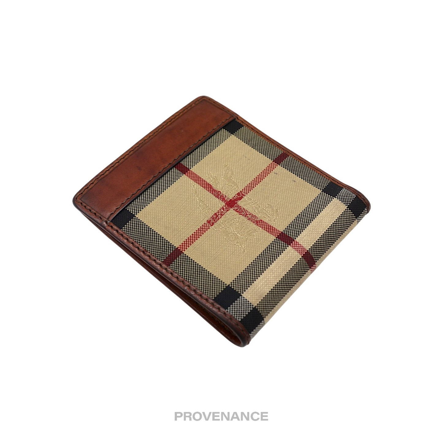 🔴 Burberry Nova Check Canvas Bifold Wallet - Brown Leather