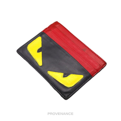 🔴 Fendi Monster Eyes Card Holder Wallet - Red/Black Leather