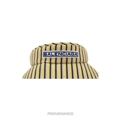 🔴 Balenciaga Logo Visor - Rattan Striped Black Yellow Straw