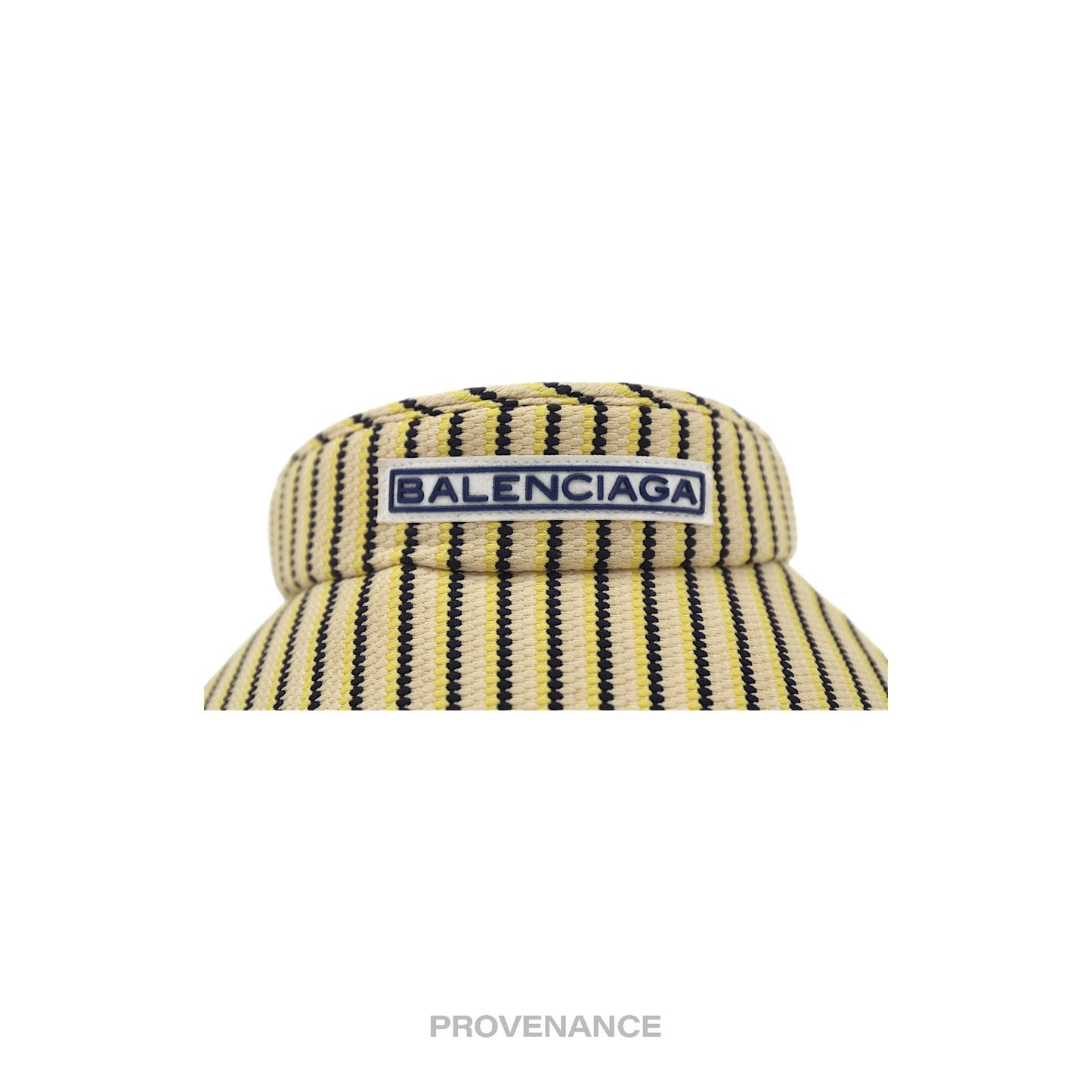 🔴 Balenciaga Logo Visor - Rattan Striped Black Yellow Straw