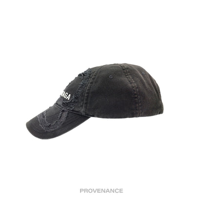 🔴 Balenciaga Embroidered Logo BB Lazer Destroyed Cap Black