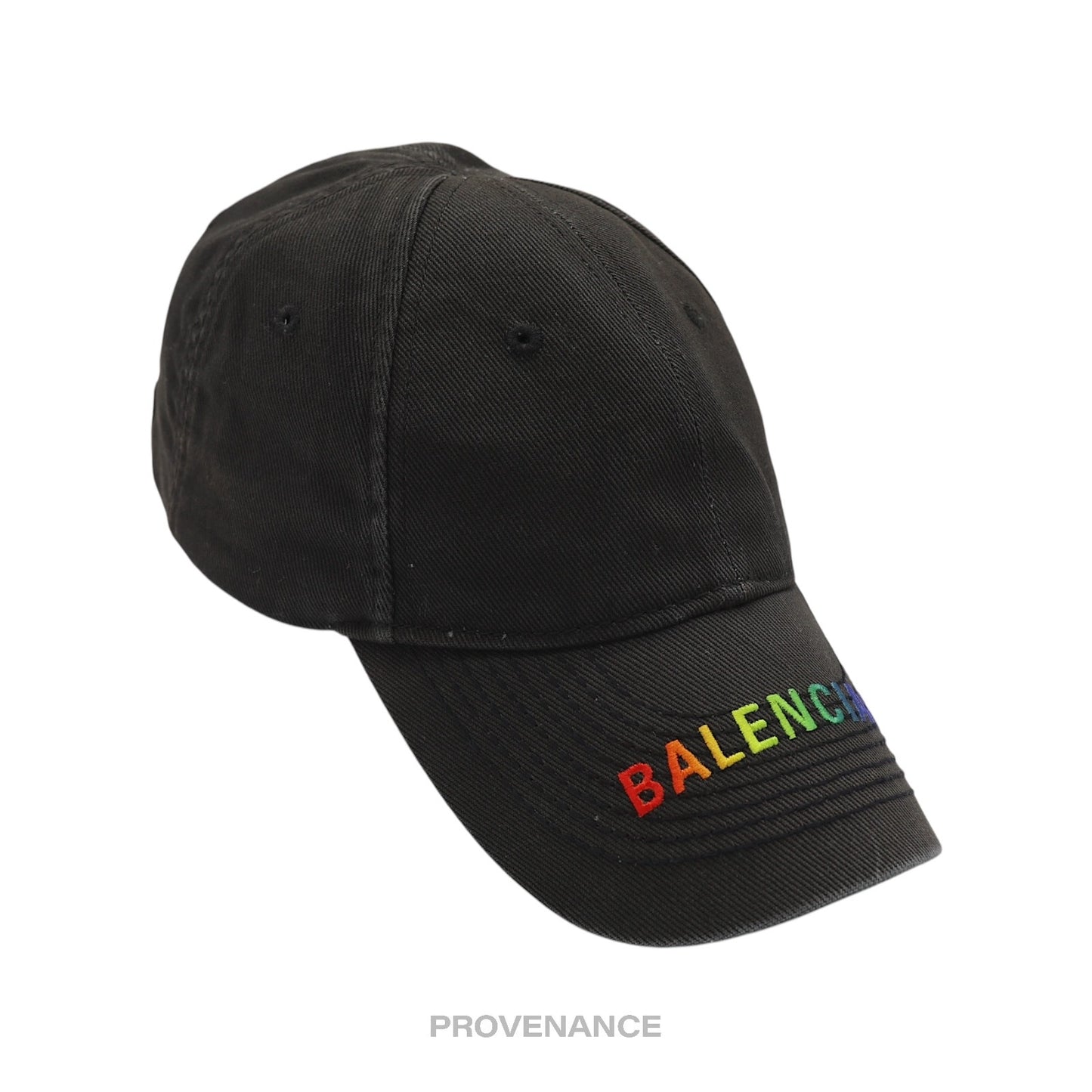 🔴 Balenciaga Embroidered Rainbow Logo Cap - Washed Black